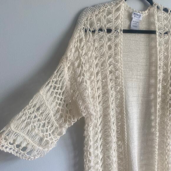 Monroe & Main Vintage Crochet Style‎ Open Front Long Cardigan Cream Boho Medium - Picture 3 of 4